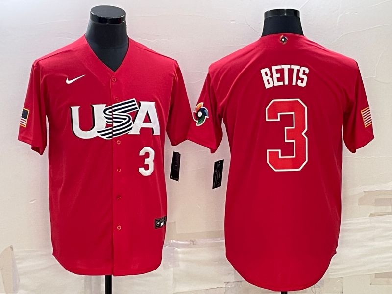 Men 2023 World Cub USA #3 Betts Red Nike MLB Jersey7